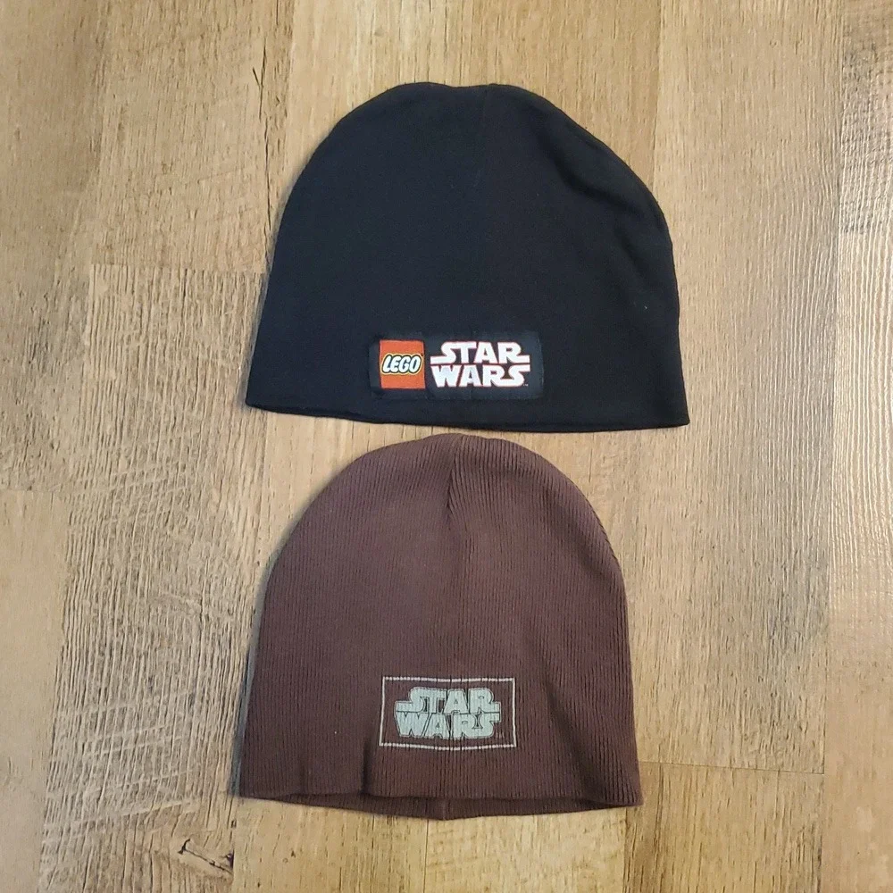 Star Wars 2 Pack Kids Tobaggan Beanie Hats Black Lego &‎ Brown Ribbed